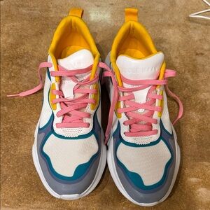 Cole Haan White Athletic Sneakers with Pink Laces and Yellow Collar